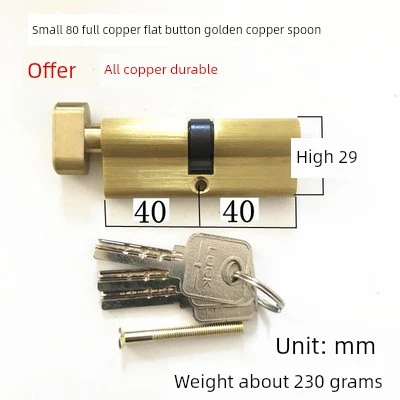 Evrensel 70mm Uzun Kapı Kolu Koruyucu - Düz Buton Küçük 80 Tam Bakır Altın, 35-45mm Kapı Kalınlığı