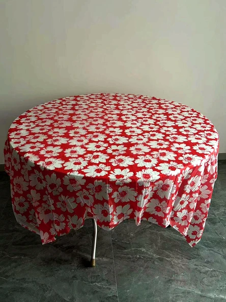 Kare Tek Kullanımlık Masa Örtüsü - Kırmızı Peony - 1.8x1.8 Metre - Model 1 - 5