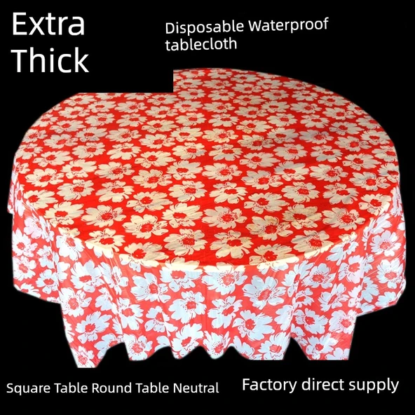 Kare Tek Kullanımlık Masa Örtüsü - Kırmızı Peony - 1.6x1.6 Metre - Model 1 - 7