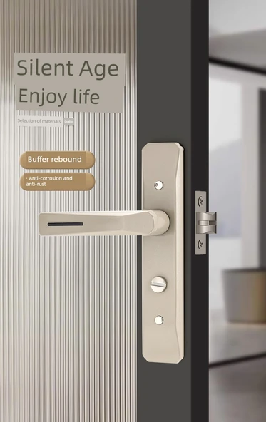 Kalınlaştırılmış Siyah Panel -45mm Sessiz Kilit, Universal Alaşım Banyo Kapı Kilidi - 6