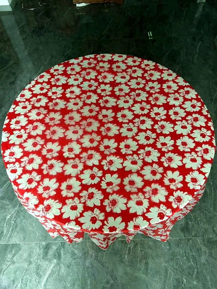 Kare Tek Kullanımlık Masa Örtüsü - Kırmızı Peony - 1.8x1.8 Metre - Model 1 - 2