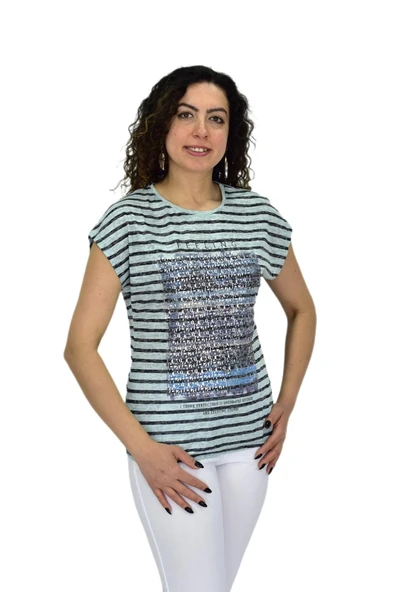 Kadın Kısa Kol Baskılı Bluz BGL-ST04707 - Resim 4