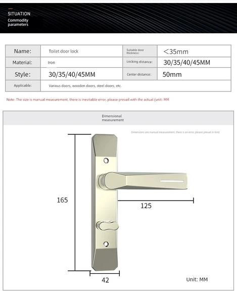 Banyo Kapı Kilidi - Düz Siyah - 110 Aralık - Panel Kilitsiz - 10