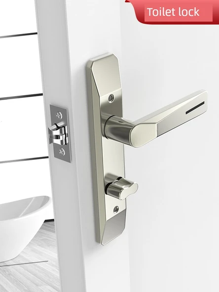 Banyo Kapı Kilidi - Düz Kum Bej Nikel Renk - 110 Aralık - Panel Kilitsiz - 2