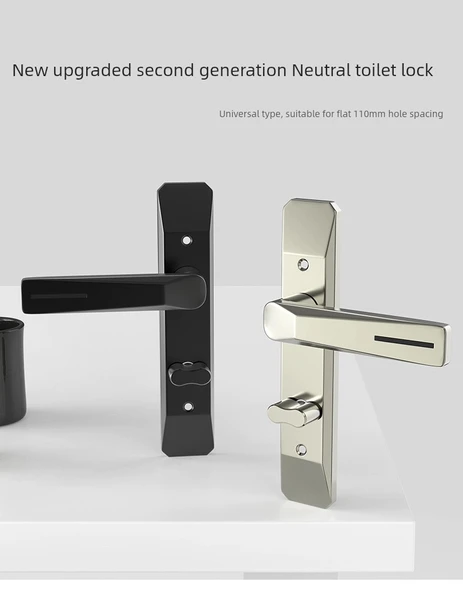 Banyo Kapı Kilidi - Kalın Düz Siyah - 110 Delik - 40 mm Sessiz Dili - 7