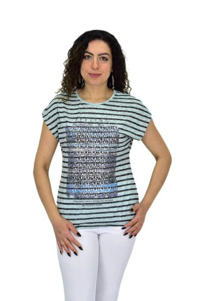 Kadın Kısa Kol Baskılı Bluz BGL-ST04707 - Resim 2