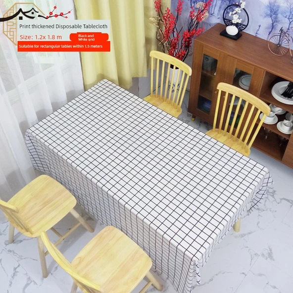 Tek Kullanımlık Masa Örtüsü - 1.2x1.8m Siyah Beyaz Kare - 10 Adet