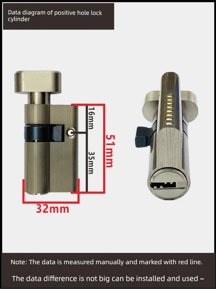Kapı Kilidi Silindiri - 5 Bakır Kaşık Alüminyum Kasa Bakır Çekirdek - 51mm Yan Delik - 2