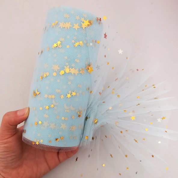 DIY Kabartmalı İplik Masa Eteği - Açık Mavi Sıralı İplik - 15cm x 22m Rulo