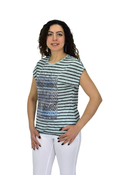 Kadın Kısa Kol Baskılı Bluz BGL-ST04707 - Resim 3