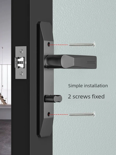 Banyo Kapı Kilidi - Düz Siyah - 110 Aralık - 45 mm Sessiz Dili - Panel Kilitsiz - 4
