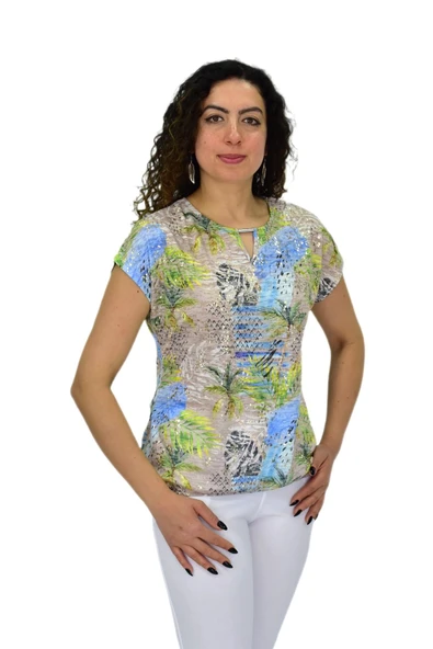 Kadın Kısa Kol Baskılı Bluz BGL-ST04690 - Resim 4