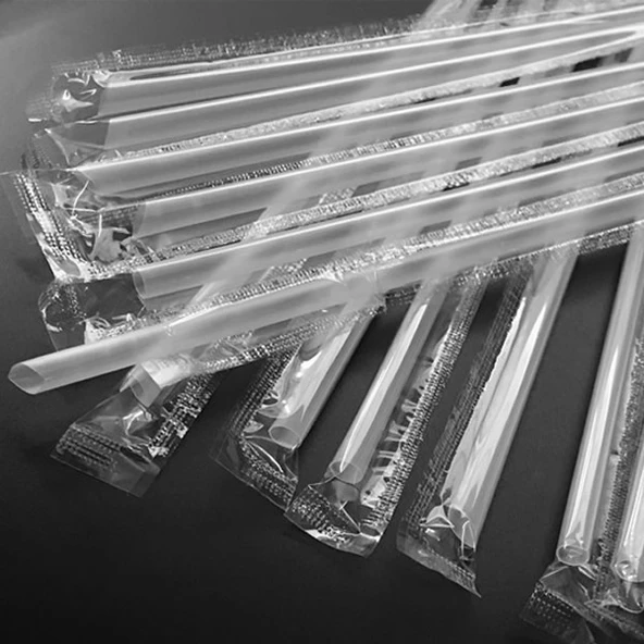Şeffaf Plastik Pipet Kaşık Çatal Seti - 20cm İnce İnci Pipet 180 Adet (Bağımsız Ambalaj) - 2