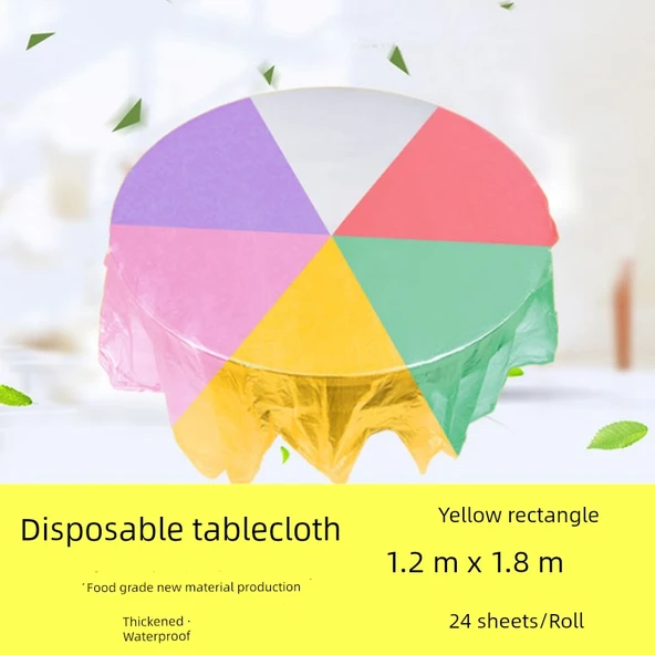 Tek Kullanımlık Plastik Masa Örtüsü - Sarı 1.2 m x 1.8 m 24 yaprak/Rulo (Dikdörtgen)