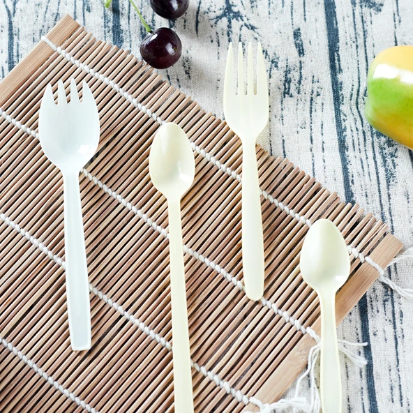 Şeffaf Plastik Pipet Kaşık Çatal Seti - Enjeksiyon Kupası 500ml + Kapak 100 Set - 7