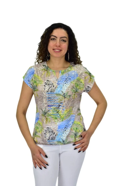 Kadın Kısa Kol Baskılı Bluz BGL-ST04690 - Resim 2
