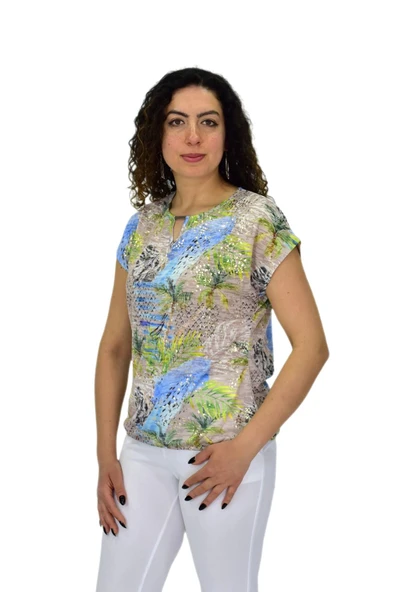 Kadın Kısa Kol Baskılı Bluz BGL-ST04690 - Resim 3