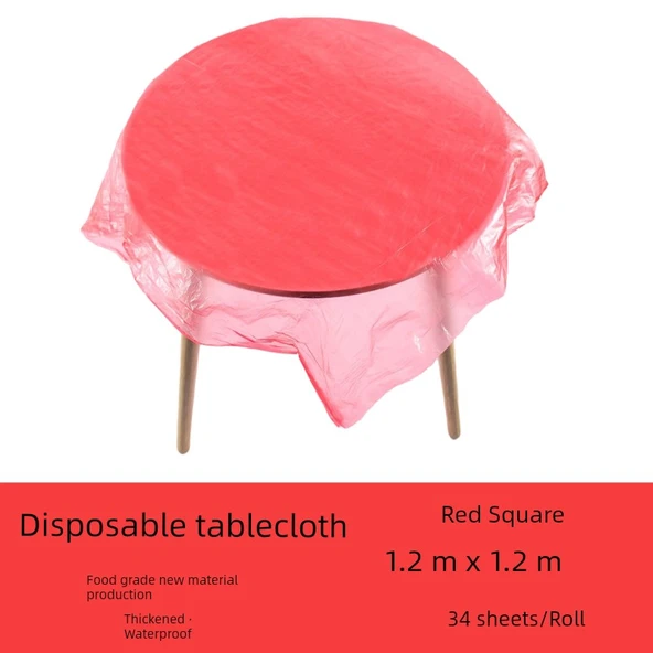 Tek Kullanımlık Plastik Masa Örtüsü - Kırmızı 1.2 m x 1.2 m 34 yaprak/Rulo (Kare)
