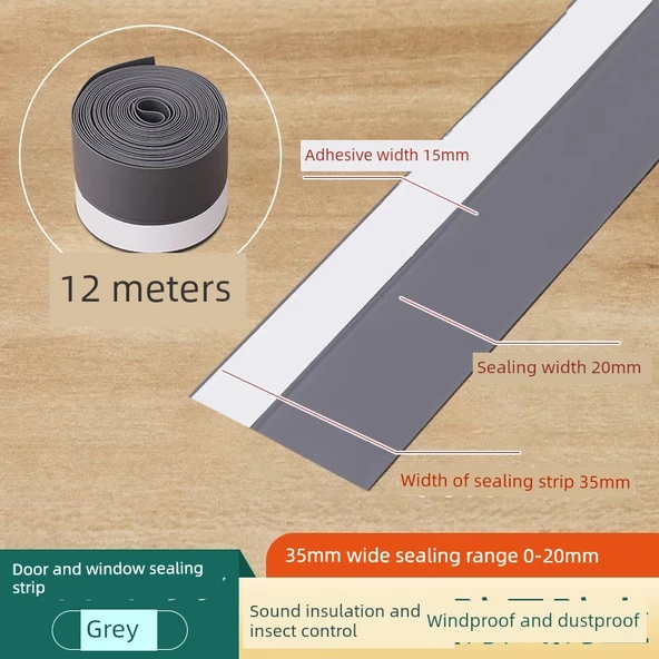 Kapı Pencere Hava Sızdırmazlık Ses Yalıtım Bandı - 35mm Gri 12m