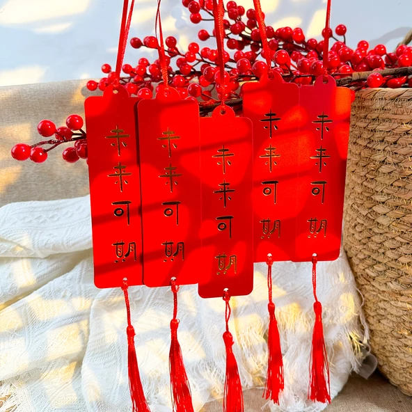 Çin Yeni Yılı Kırmızı Dilek Kartları - 30 Adet Altın Yaldızlı Kart - Sıcak İkamet Yaldızlı Kırmızı Kart, Kırmızı Kurdele, Kırmızı Püskül - Resim 12