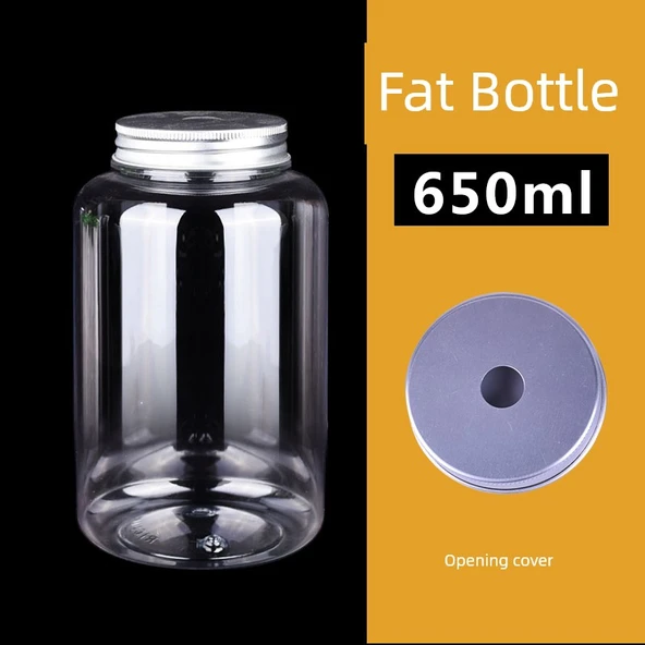Şeffaf Plastik Pipet Kaşık Çatal Seti - Şişman Şişe 650ml Kapaklı - 100 Adet