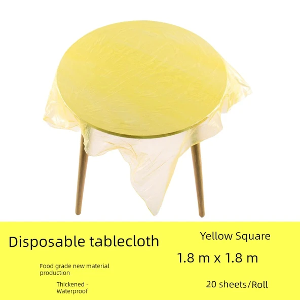 Tek Kullanımlık Plastik Masa Örtüsü - Sarı 1.8 m x 1.8 m 20 yaprak/Rulo (Kare)