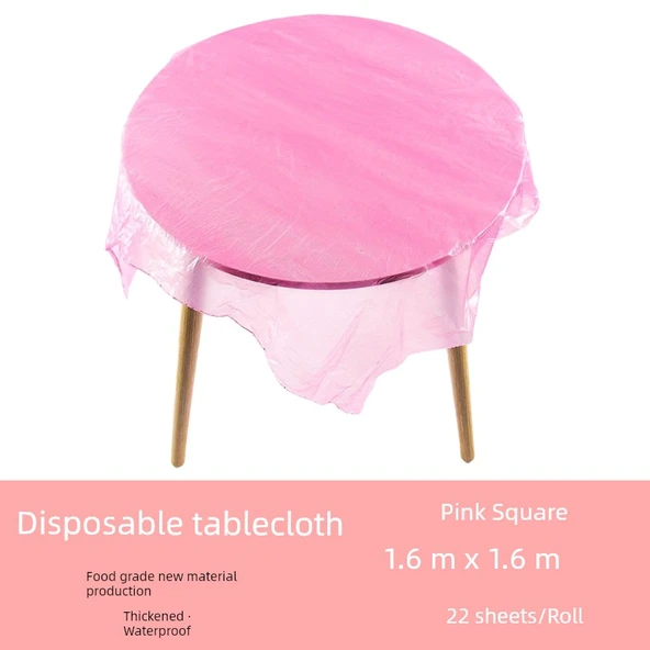 Tek Kullanımlık Plastik Masa Örtüsü - Pembe 1.6 m x 1.6 m 22 yaprak/Rulo (Kare)