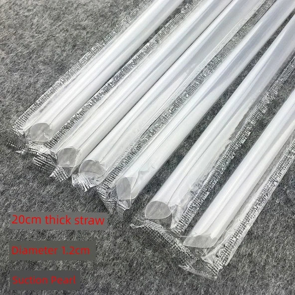 Şeffaf Plastik Pipet Kaşık Çatal Seti - 20cm Kalın İnci Pipet 90 Adet (Bağımsız Ambalaj)