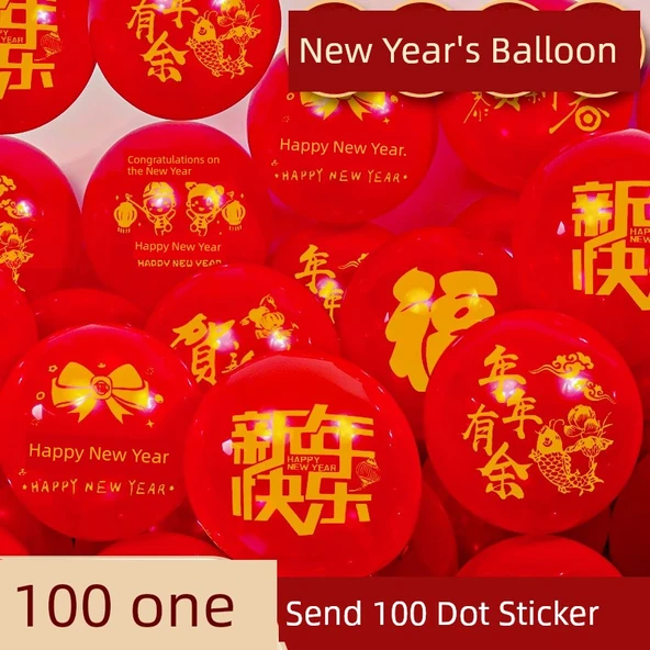 Yeni Yıl Balonları Dekorasyon Seti - Kalınlaştırılmış 100 Adet Balon ve 100 Yapışkan Nokta