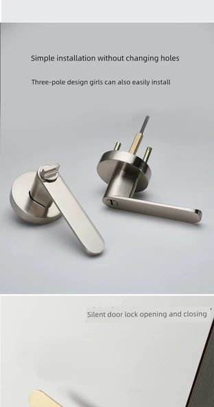 Küresel Kapı Kilidi - Çelik Renk + 3 Çelik Renk Hinge + Kapı Emici - 35-50mm Kapı Kalınlığı - 10