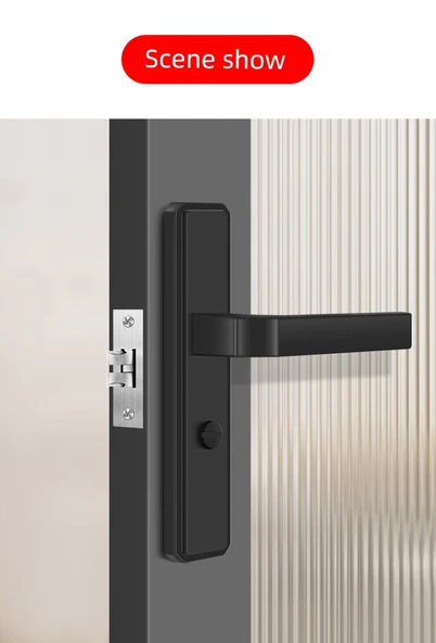 Evrensel Alüminyum Alaşımlı Banyo Kapı Kilidi - Siyah 110mm Delik Aralığı - Sadece Panel - 12