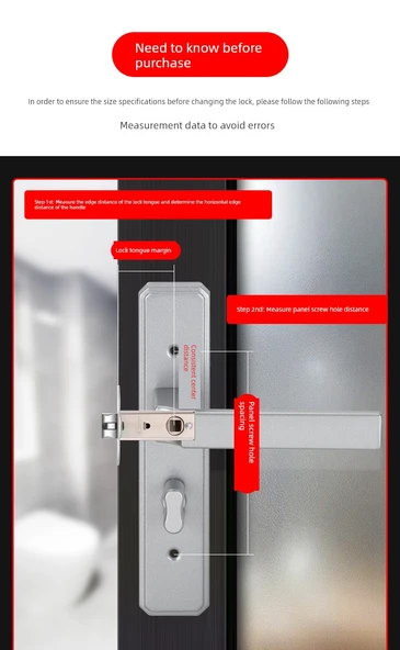 Evrensel Alüminyum Alaşımlı Banyo Kapı Kilidi - Gümüş 125mm Delik Aralığı - Sadece Panel - 5