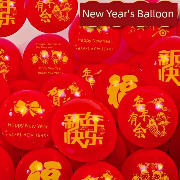 Yeni Yıl Balonları Dekorasyon Seti - Kalınlaştırılmış 100 Adet Balon ve 100 Yapışkan Nokta - 10