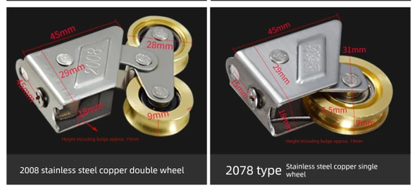 Kapı ve Pencere Bakır Pulley - 808C Hipotenüs Paslanmaz Çelik Çift Tekerlek Dar Groov - 10