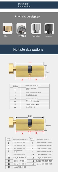 No.8 Küçük 70 Düz Çinko Kasa Bakır Çekirdek Bronz Kaşık Kapı Kilidi Silindiri 35-45mm - 5