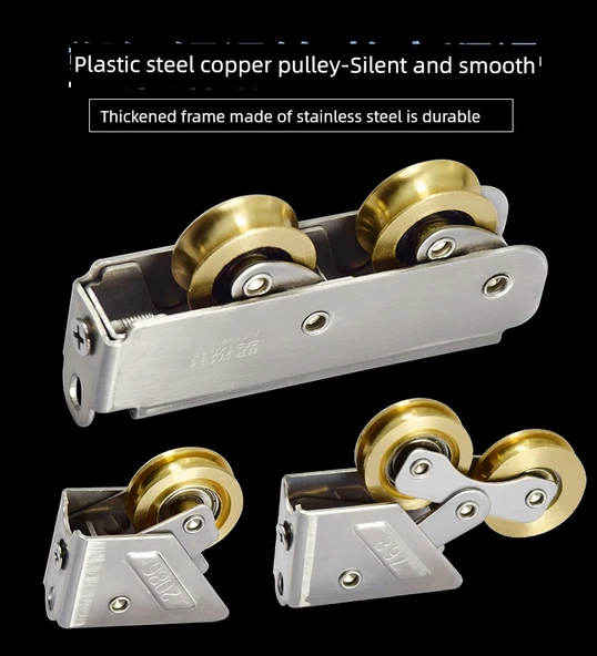 Kapı ve Pencere Bakır Pulley - 808C Hipotenüs Paslanmaz Çelik Çift Tekerlek Dar Groov - 8