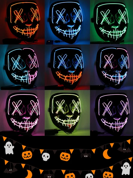 Halloween Parlak LED Maskesi - Ölüm Şeytanı Maskesi - Plastik - 21x17x8.5 cm - 8