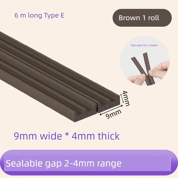 Kapı Çarpma Önleyici Conta Kahverengi E Tipi 9mm Genişlik 4mm Kalınlık 6m