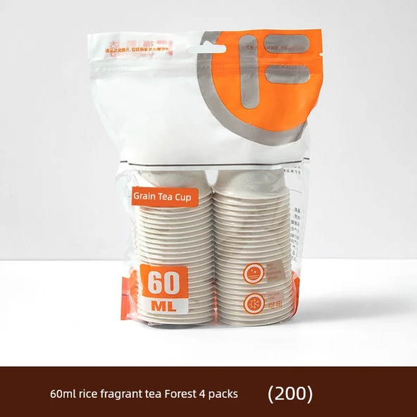 Yüksek Sıcaklık Dayanıklı Tek Kullanımlık Kung Fu Çay Bardağı - 60ml Pirinç Kabuğu Bardak 4 Paket (200 Adet)