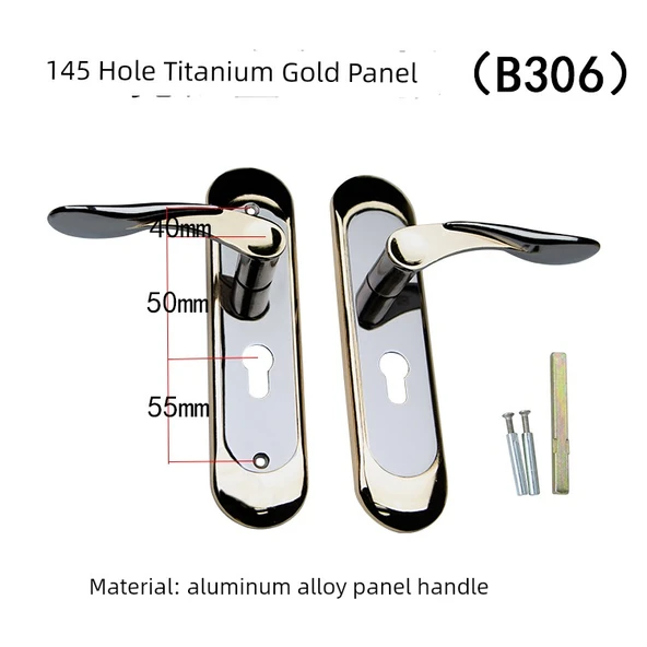 Kapı Kilidi Kolu Seti - 145 Delik Titanyum Altın Panel (B306) - 35-45mm Kapı - Anahtarsız