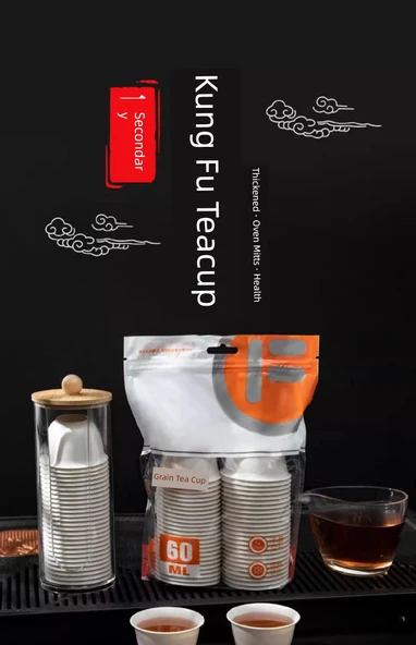 Yüksek Sıcaklık Dayanıklı Tek Kullanımlık Kung Fu Çay Bardağı - 60ml Pirinç Kabuğu Bardak 1 Paket (50 Adet) - 8