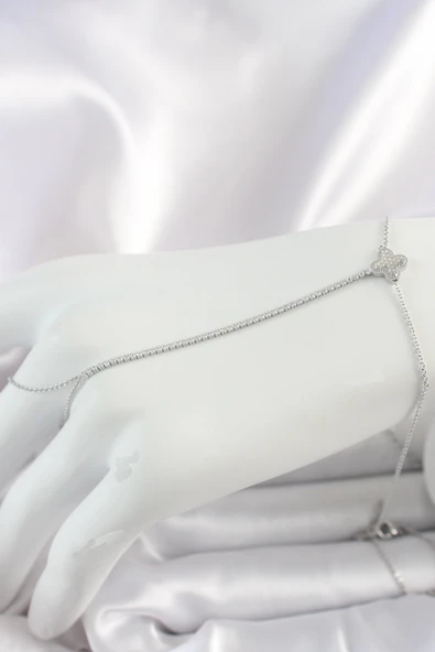 Pirinç Gümüş Renk Su Yolu Zirkon Taşlı İşlemeli Yonca Model Kadın Şahmeran - TJ-SN626 ürün görseli