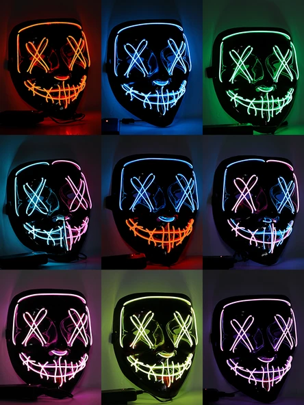 Halloween Parlak LED Maskesi - Ölüm Şeytanı Maskesi - Plastik - 21x17x8.5 cm - 2