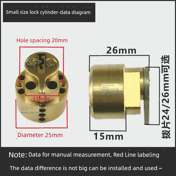 Otel Kapı Kilidi Silindiri - Küçük Boy 24mm Palet [3 anahtar] - 9