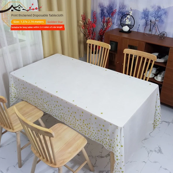 Dikdörtgen Tek Kullanımlık Masa Örtüsü - 137cm x 274cm - Altın Beşgen Yıldız - Kalın