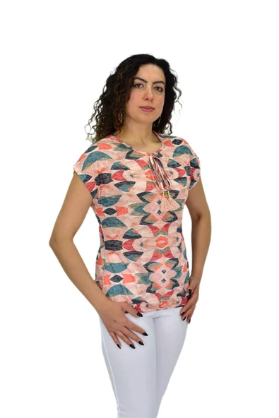 Kadın Kısa Kol Baskılı Bluz BGL-ST04693 - Resim 9
