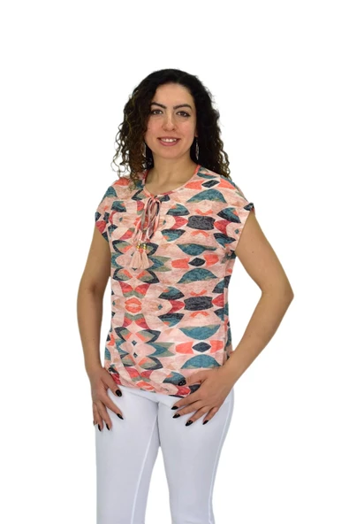 Kadın Kısa Kol Baskılı Bluz BGL-ST04693 - Resim 3