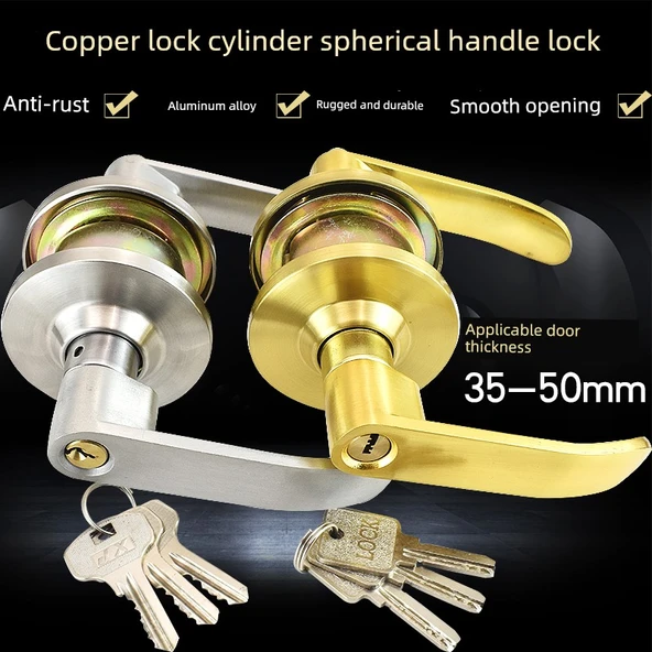 İç Kapı Kilit Seti - Altın Kilit + 60# Dilli - Anahtarlı - Resim 2