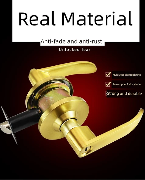 İç Kapı Kilit Seti - Altın Kilit + 60# Dilli - Anahtarlı - Resim 7