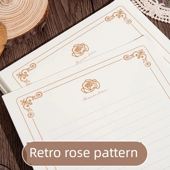Retro Gül Mektup Kağıdı Seti - A5 Kraft Yatay Çizgi - 50 Sayfa - 3